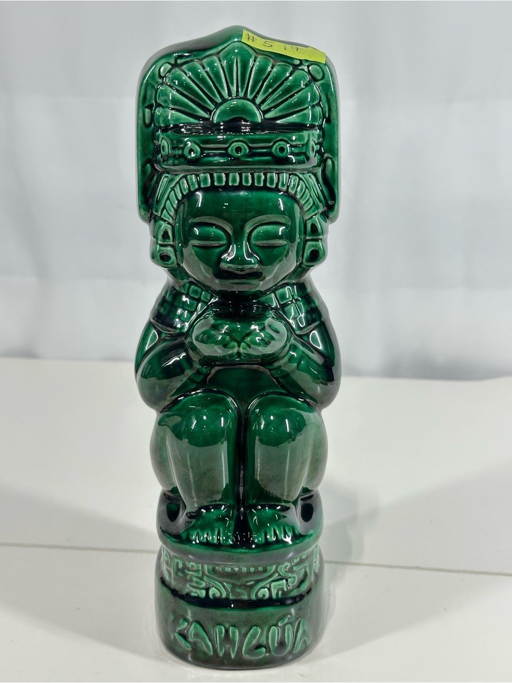 #517 Vintage VTG Kahlua Tiki Jade Green Glazed Ceramic Decanter Bottle